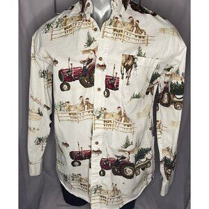 Christmas Farm sz L Santa Tractor Horses Button-Down Shirt Clearwater Outfitters